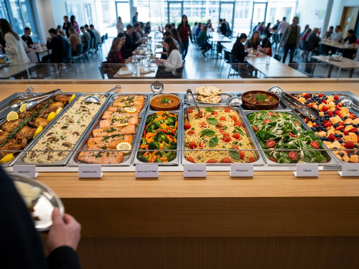 Essen in Mensen Buffet mit verschiedenen Speisen