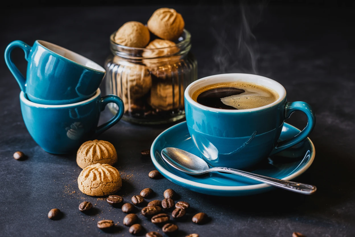 Kaffeetassen und Gebäck