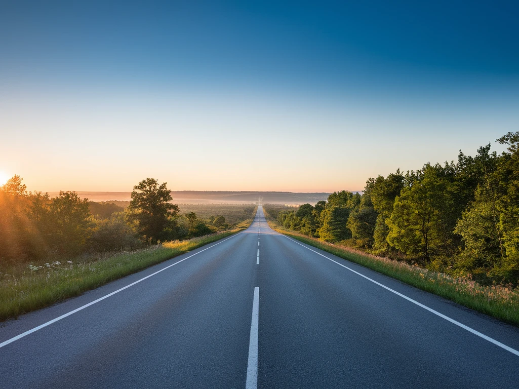 Zeit der Möglichkeiten Straße und Sonne am Horizont