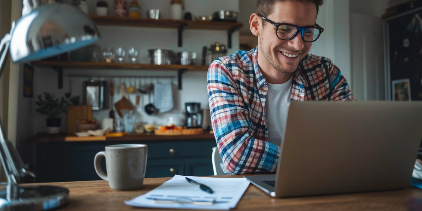 Mann am Laptop in der Küche