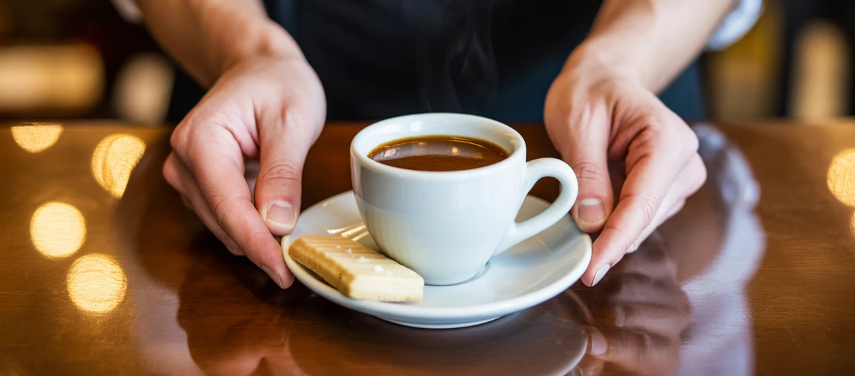 Kekszeit Hände reichen Kaffeetasse mit Keks