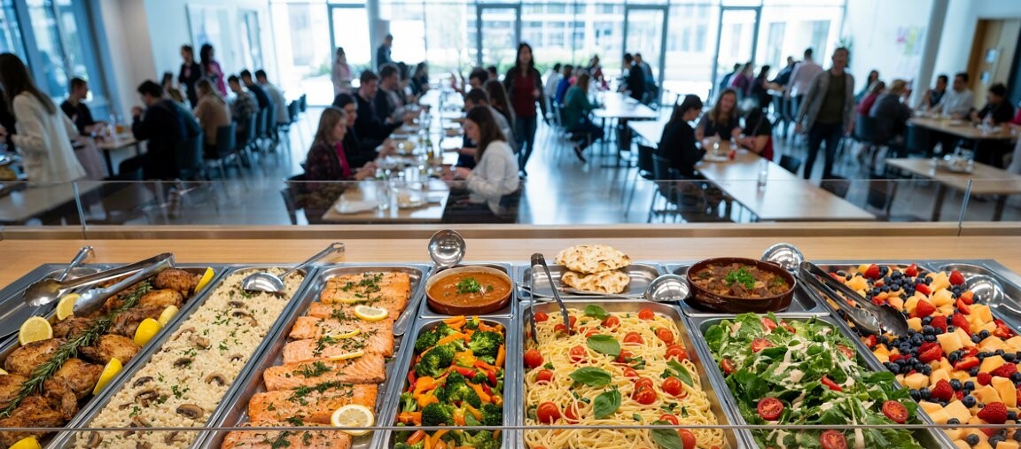Essen in Mensen Buffet mit verschiedenen Speisen