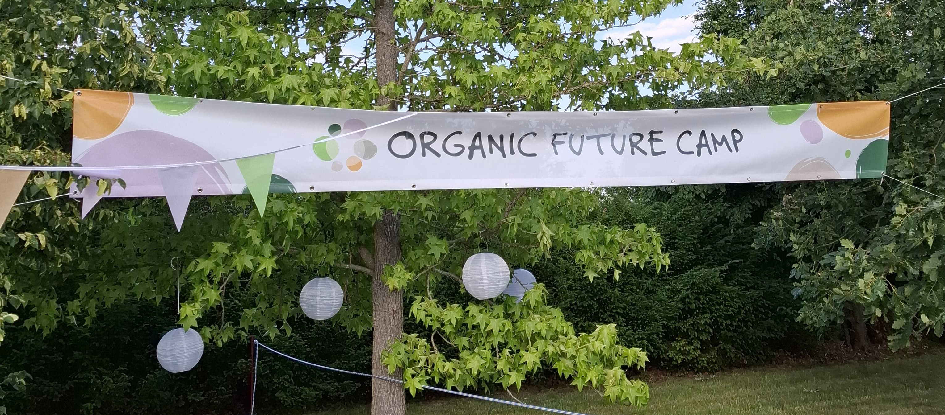 Banner an einem Baum im Freien