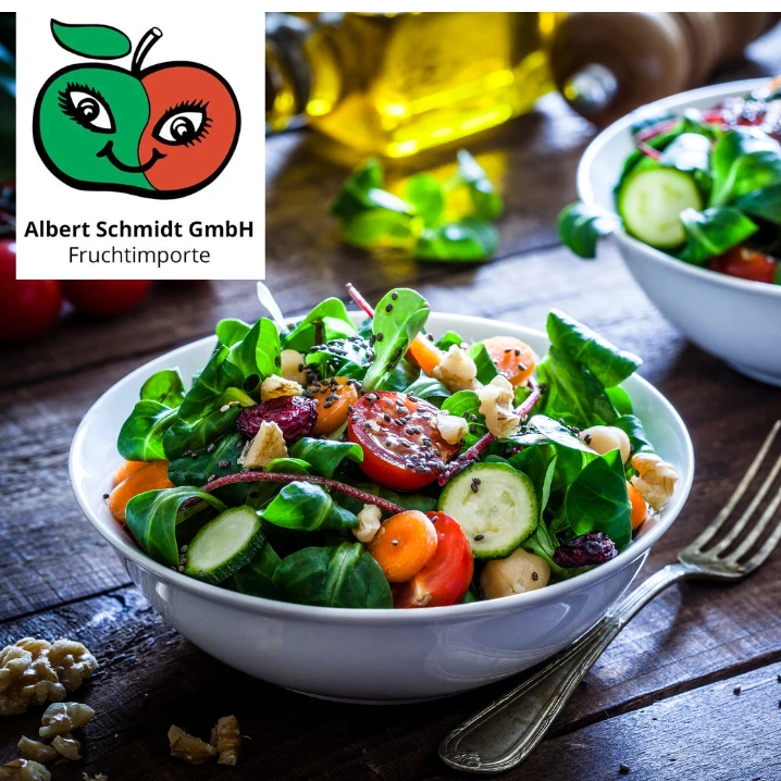 Salatschüssel und Albert Schmidt Logo